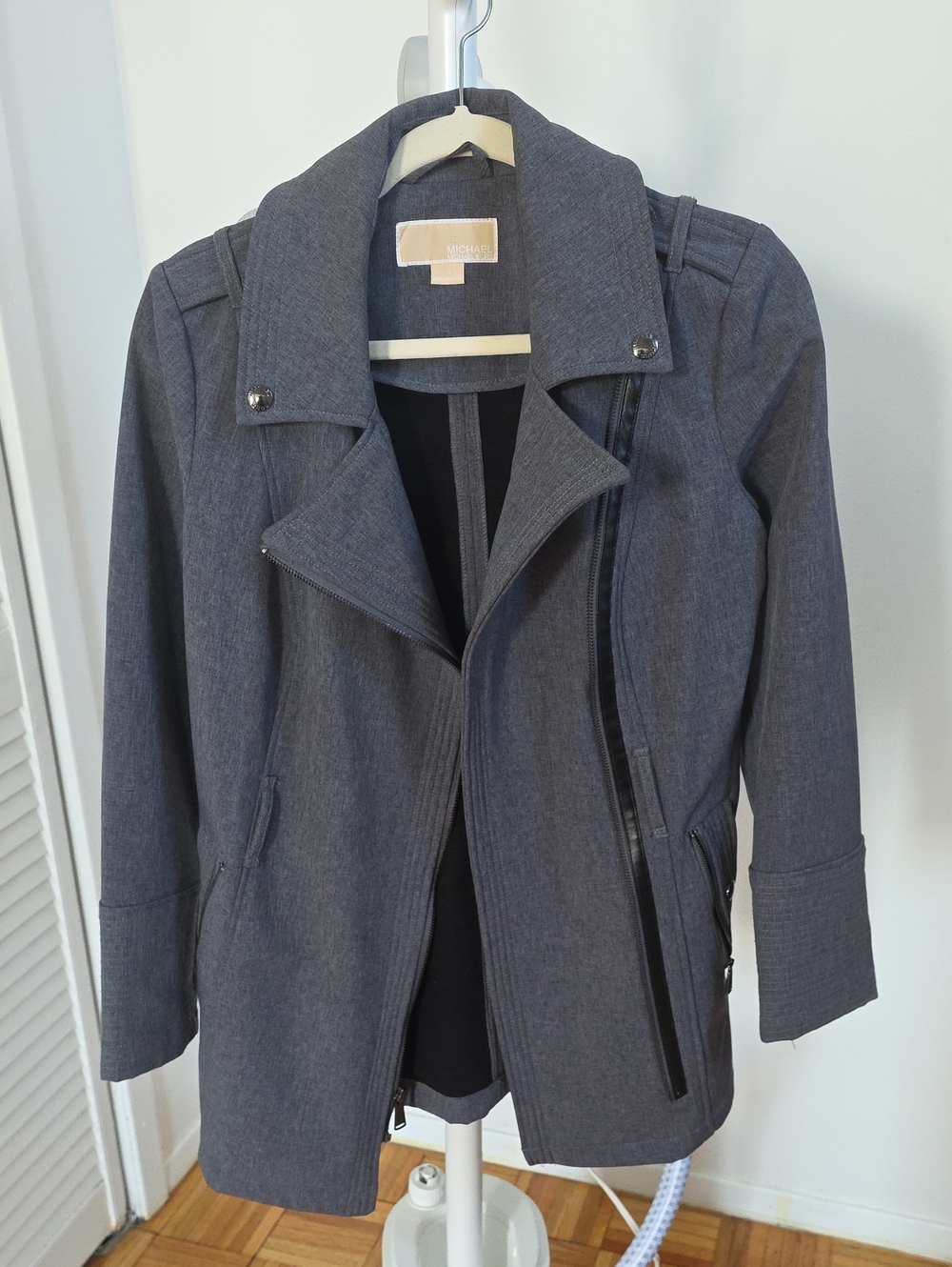 Michael Kors Gray Moto-Style Rain Jacket